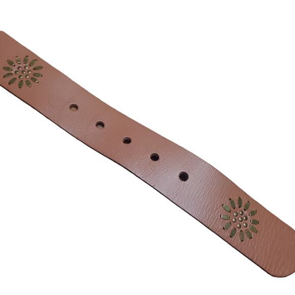 Linea Pelle Anthropologie Brown Genuine Leather Metal Floral Studded Belt - Picture 6 of 13